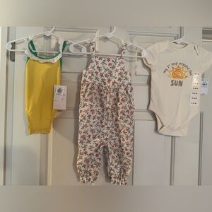 NWT - Floral Baby Romper/ Ivory Onesie w Logo/ Yellow Swimsuit - All are 3-6mths